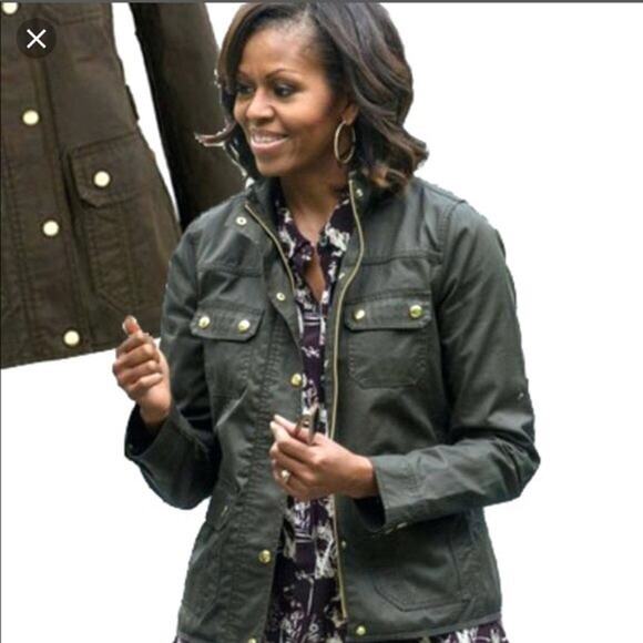 J.Crew Womens Relaxed Boyfriend Downtown Field Jacket Green Utility Coat Obama M - Picture 1 of 9